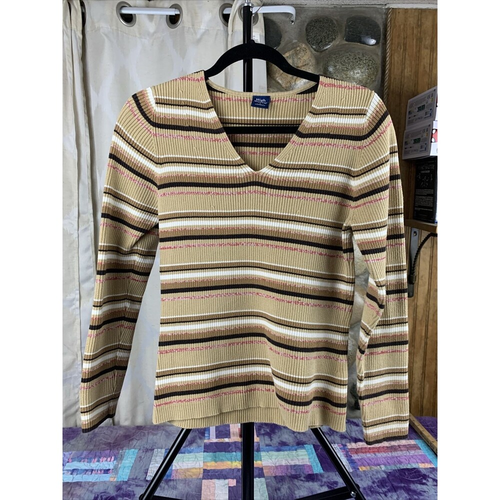 High Sierra Women’s Large V Neck Pullover Striped  Sweater Made In Australia